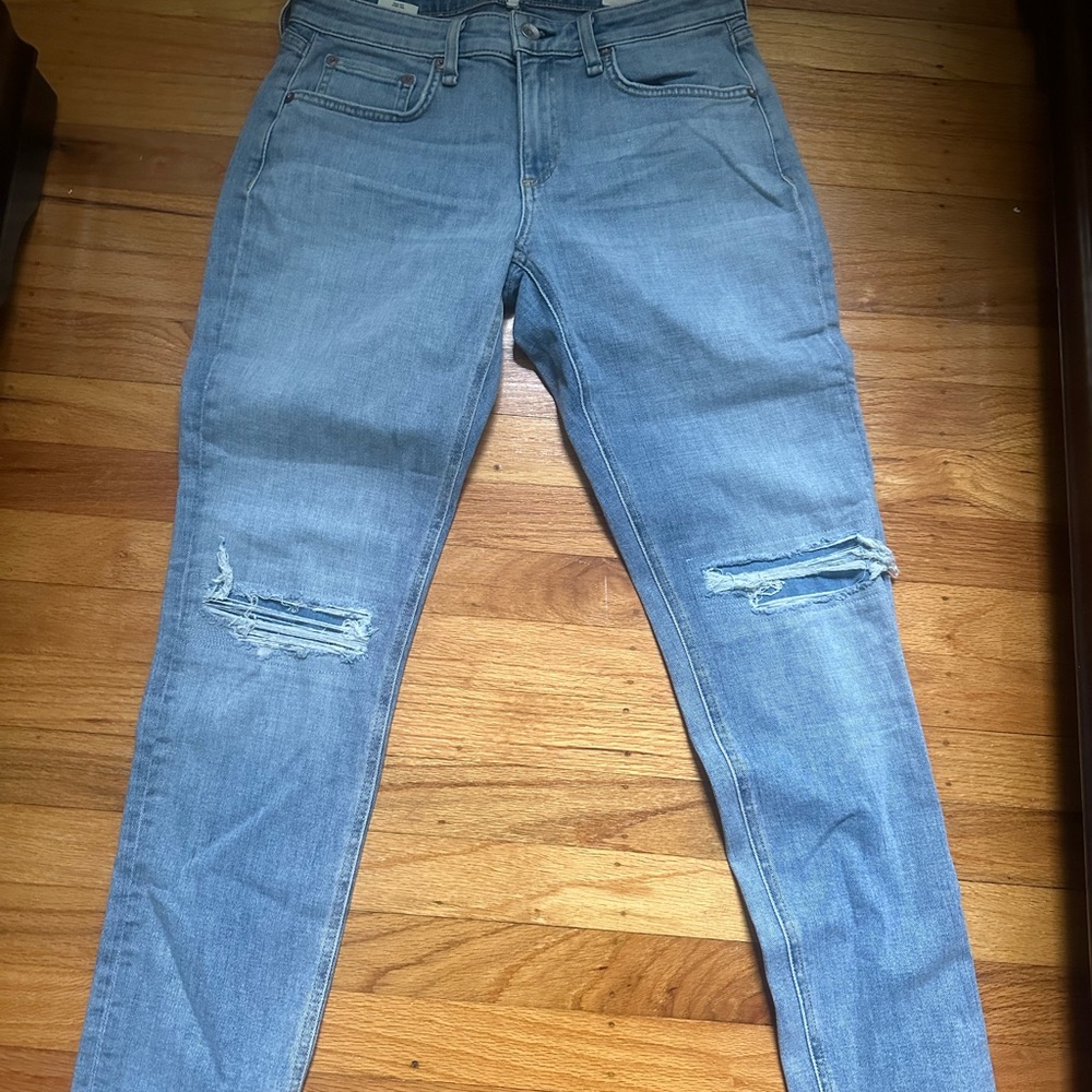 rag & bone Blue Skinny Jeans with Distressed Details